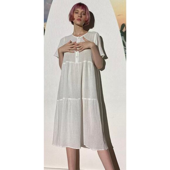 Urban Outfitters Urban Renewal White Gauzy Tiered Cotton Dress M NWT - Picture 3 of 7